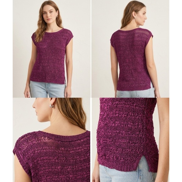 White House Black Market Tops - White House Black Market Top Womens Gypsy Purple Open-Stitch Cap Sleeve Slit Hem